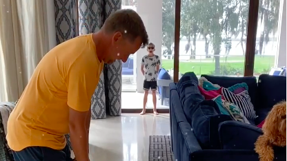 Ian Poulter practises by hitting MARSHMALLOWS into son's muth